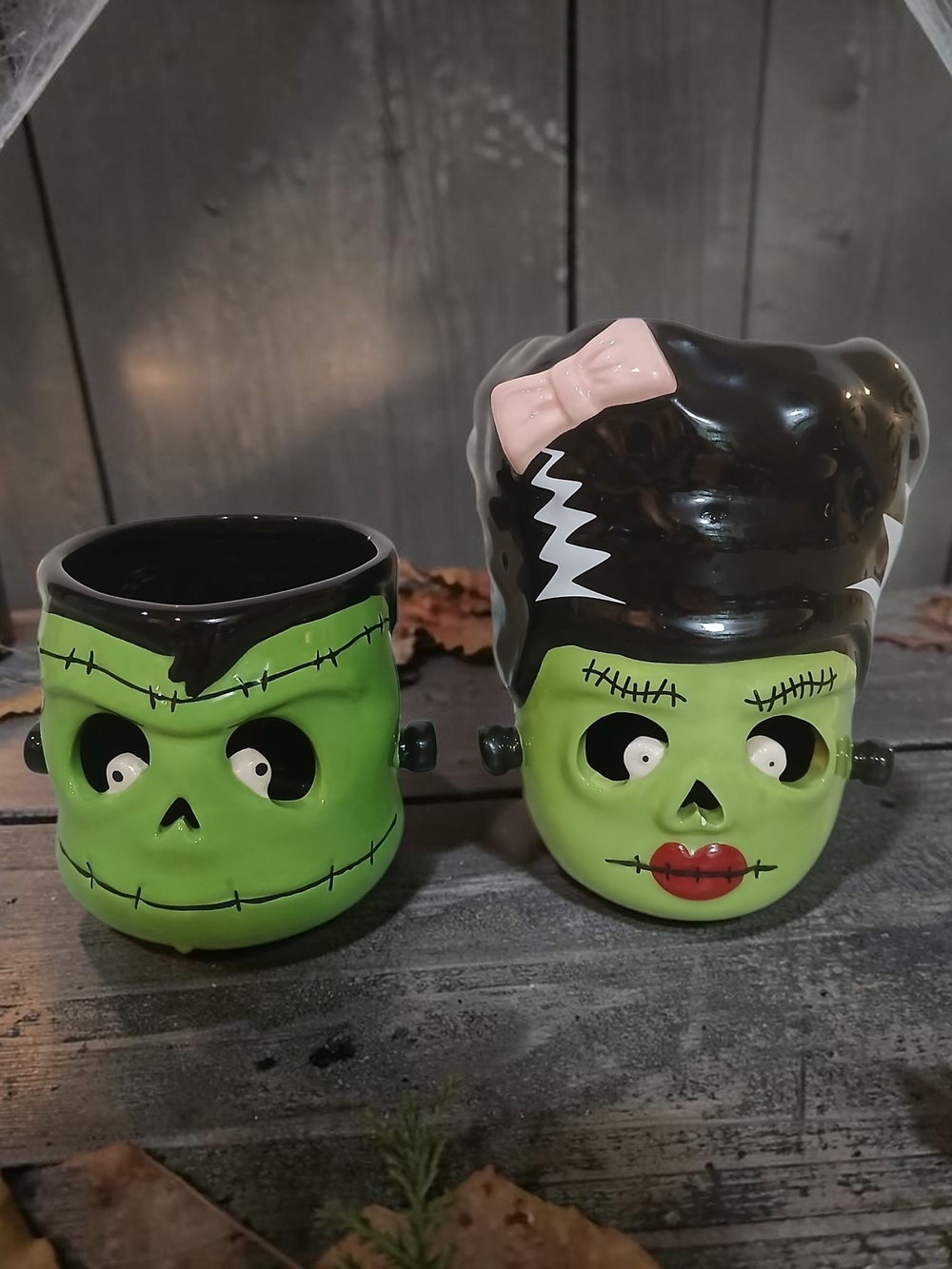 Green Frankenstein Ceramic Mini Candle Holders - Halloween Home Accents
